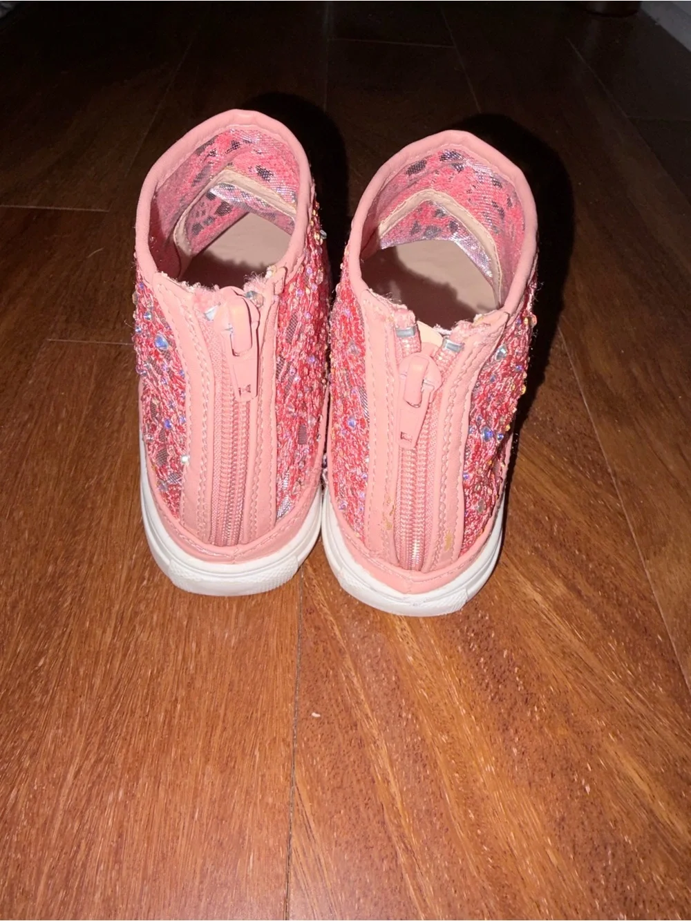 Chase + Chloe Pink Glitter Lace High-Top Sneakers